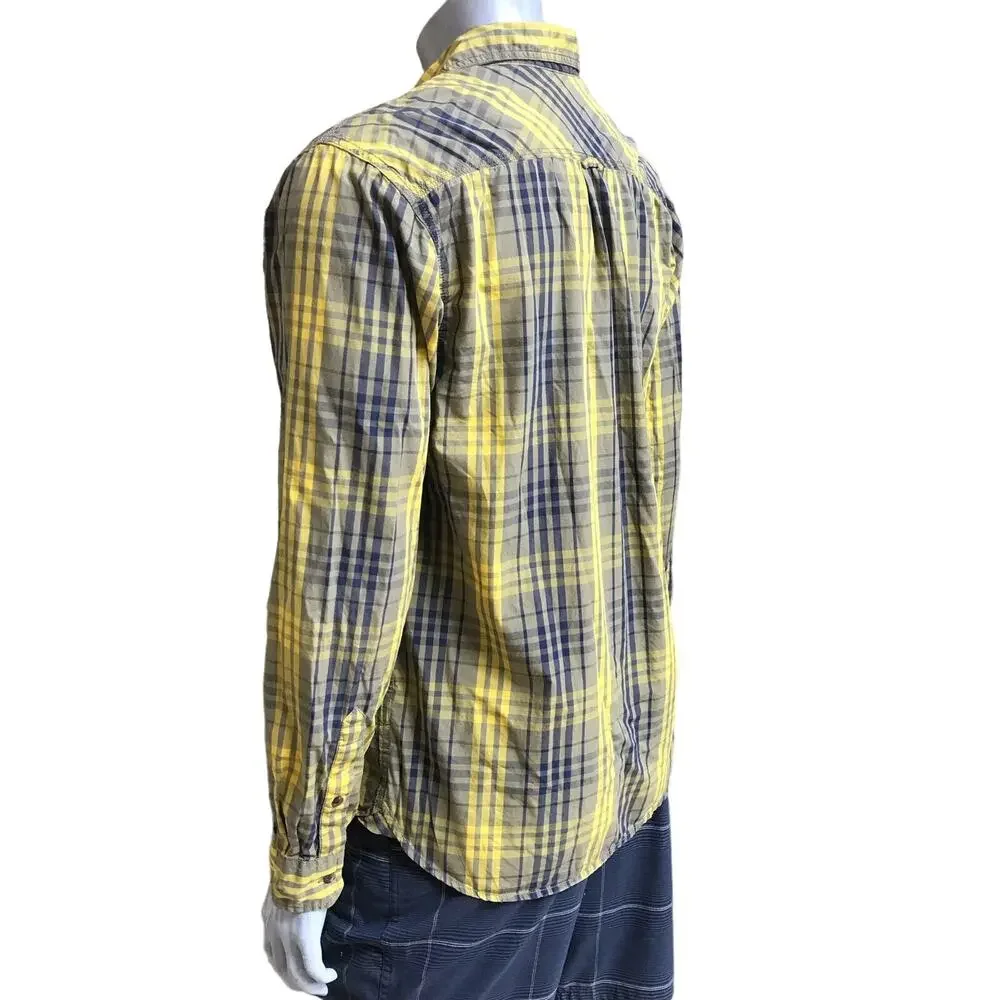 North Face Button Down Plaid Yellow Cotton Long Sleeve Shirt Men's Size Large